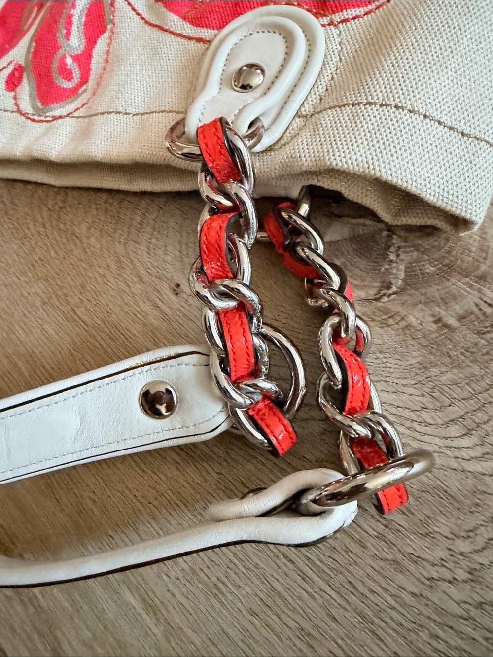 Coach Canvas Floral Tote Bag in Coral and Cream - Picture 9 of 11